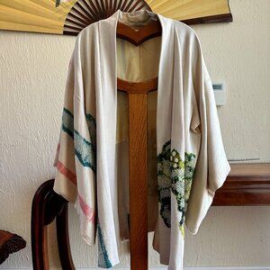 Silk Japanese Kimono with Shibori Panels